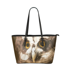 Owl Low Poly Geometric Triangles Leather Tote Bag/Small (Model 1651)