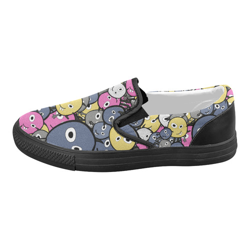 pink doodle monsters Women's Slip-on Canvas Shoes (Model 019)