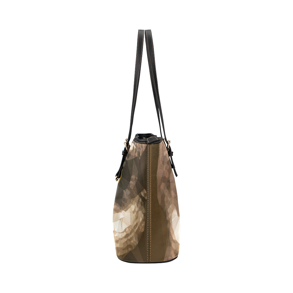 Owl Low Poly Geometric Triangles Leather Tote Bag/Small (Model 1651)