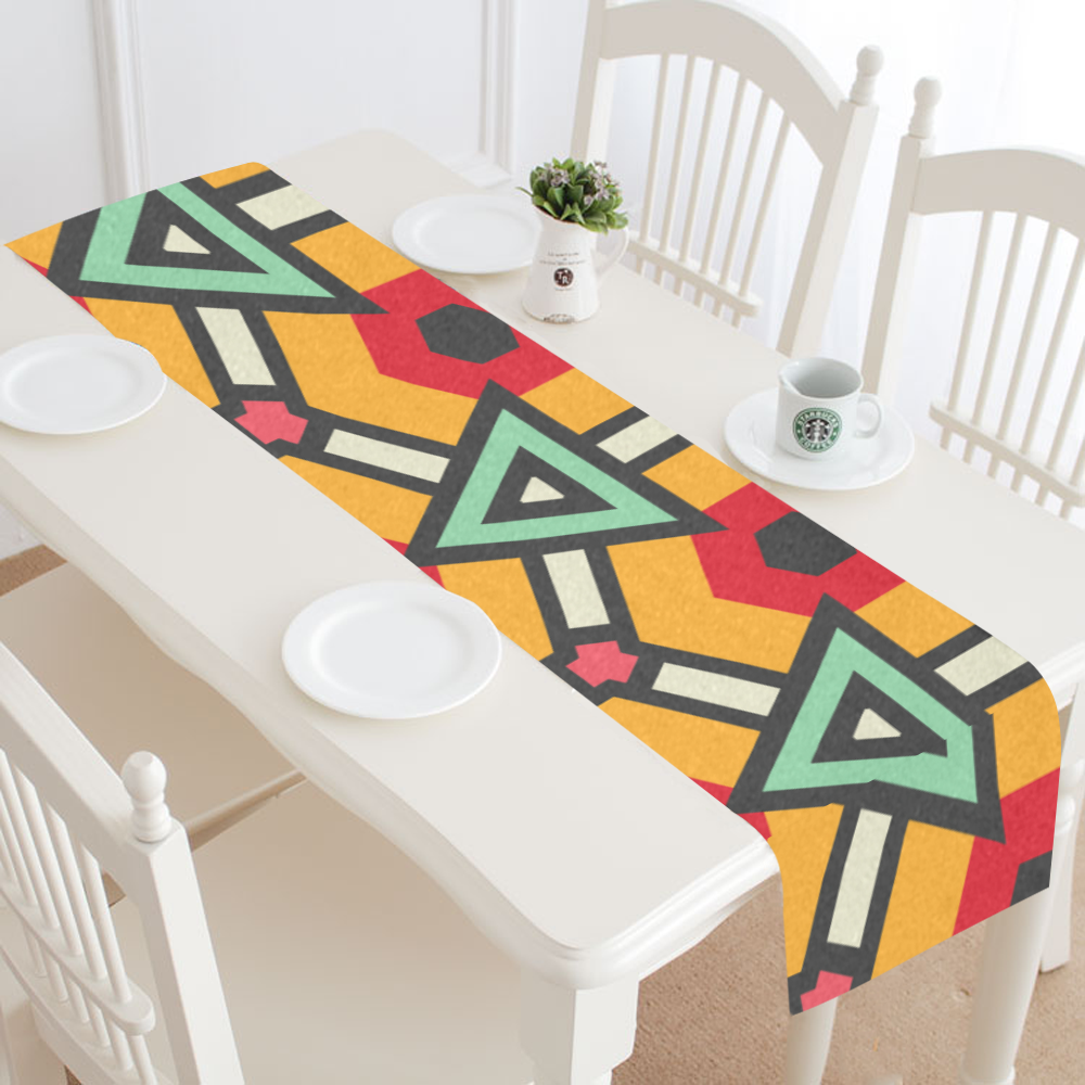 Triangles and hexagons pattern Table Runner 16x72 inch