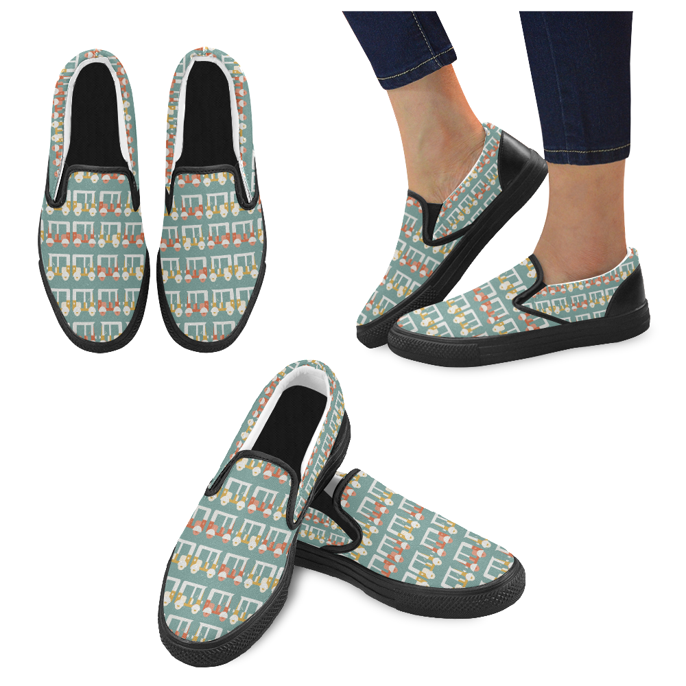 auto rickshaw  pattern Women's Slip-on Canvas Shoes (Model 019)
