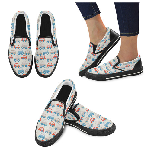 retro cars pattern Women's Slip-on Canvas Shoes/Large Size (Model 019)