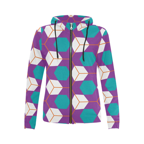 Cubes in honeycomb pattern All Over Print Full Zip Hoodie for Women (Model H14)