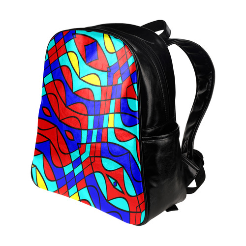 Colorful bent shapes Multi-Pockets Backpack (Model 1636)