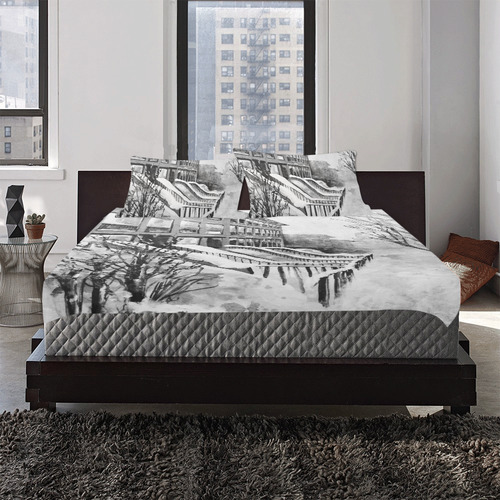 Brooklyn in a Snowstorm Black and White 3-Piece Bedding Set