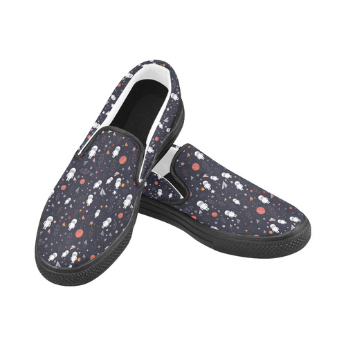 cartoon astronaut pattern Women's Slip-on Canvas Shoes (Model 019)