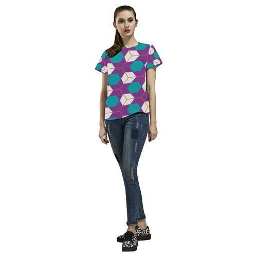 Cubes in honeycomb pattern All Over Print T-Shirt for Women (USA Size) (Model T40)