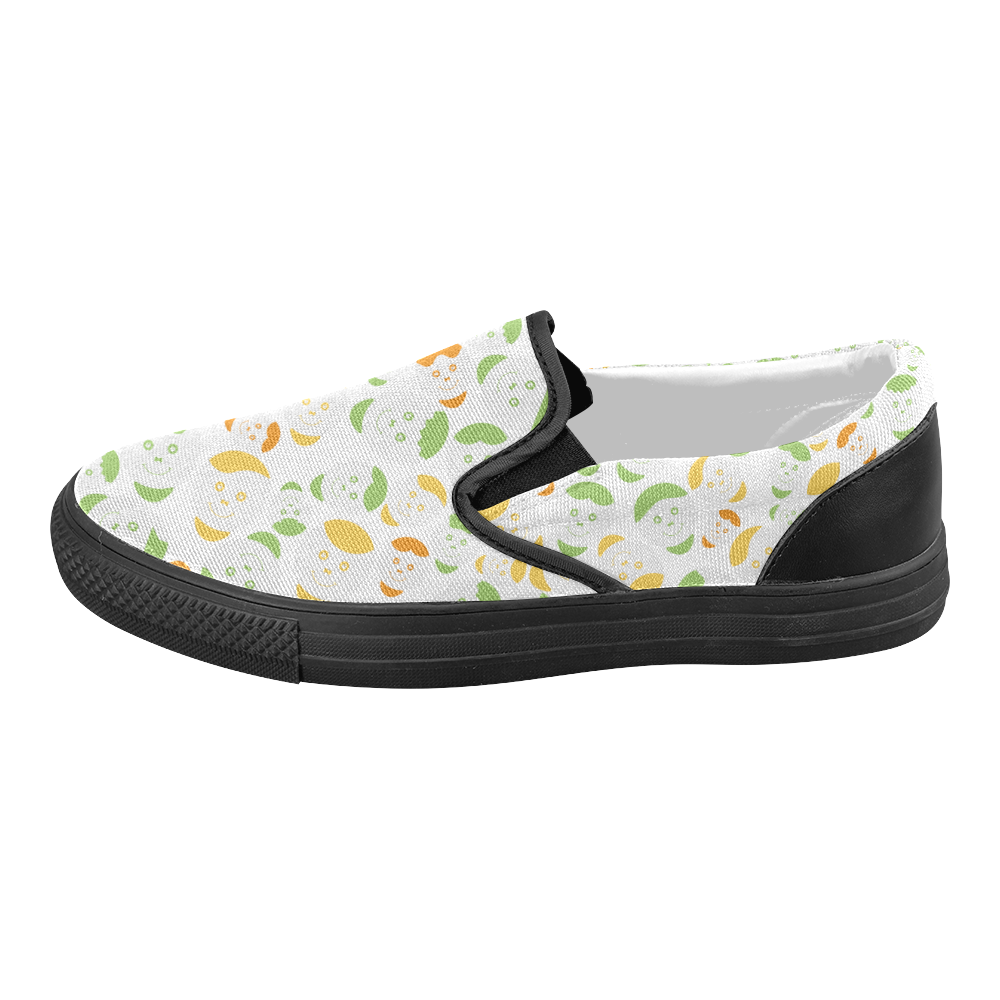 green smiley faces Women's Slip-on Canvas Shoes (Model 019)