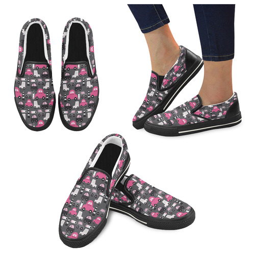 pink toy cars Women's Slip-on Canvas Shoes/Large Size (Model 019)