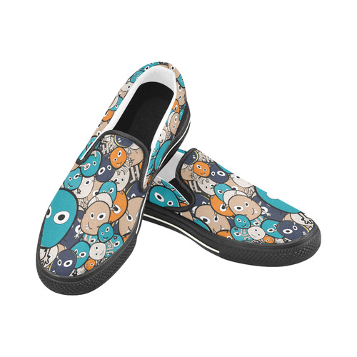 cartoon monsters Women's Slip-on Canvas Shoes/Large Size (Model 019)