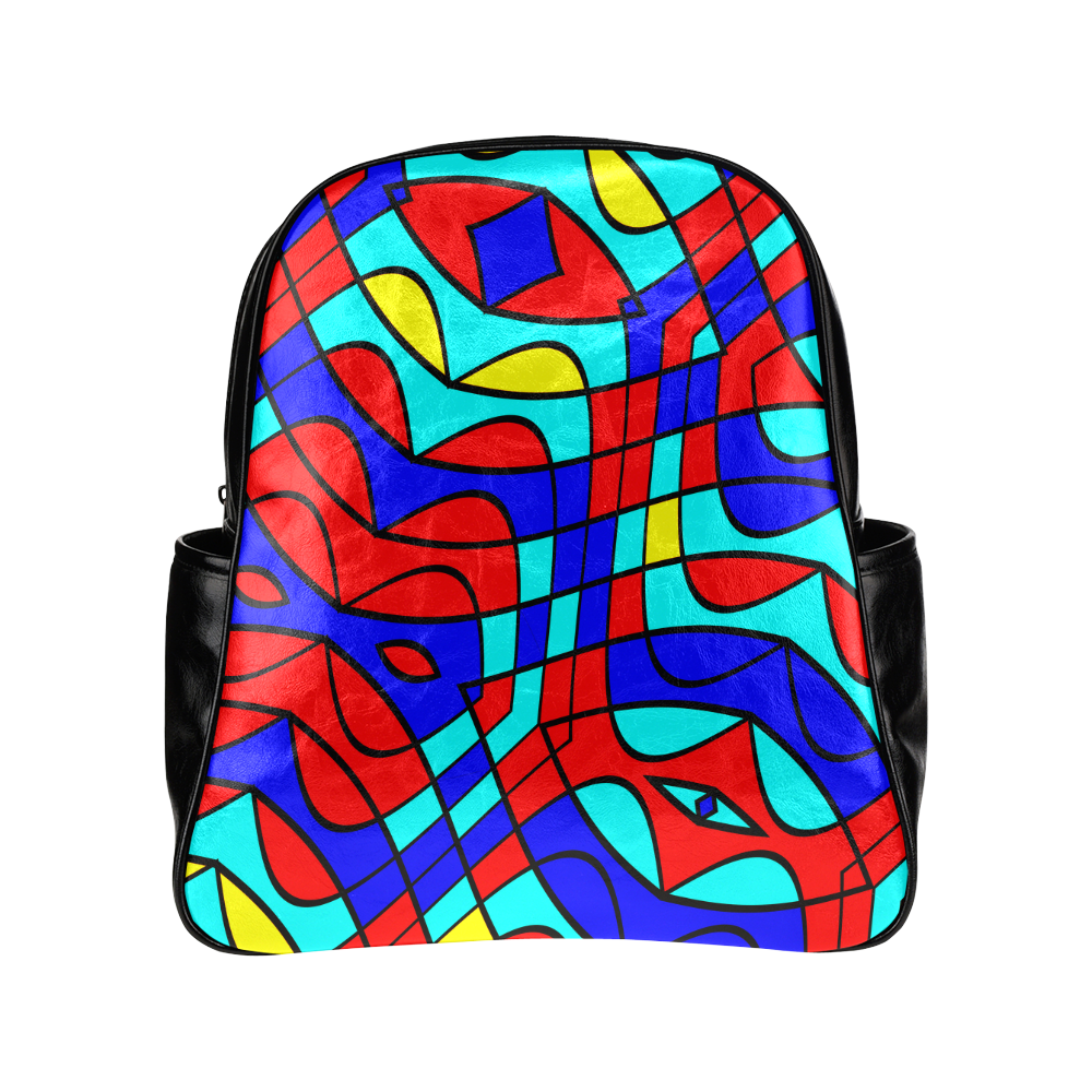 Colorful bent shapes Multi-Pockets Backpack (Model 1636)