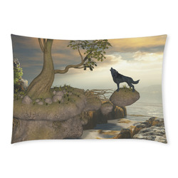 The lonely wolf on a flying rock Custom Rectangle Pillow Case 20x30 (One Side)