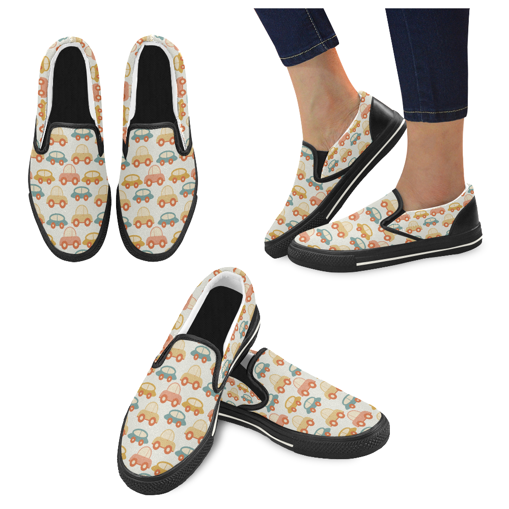 seamless retro cars Women's Slip-on Canvas Shoes/Large Size (Model 019)