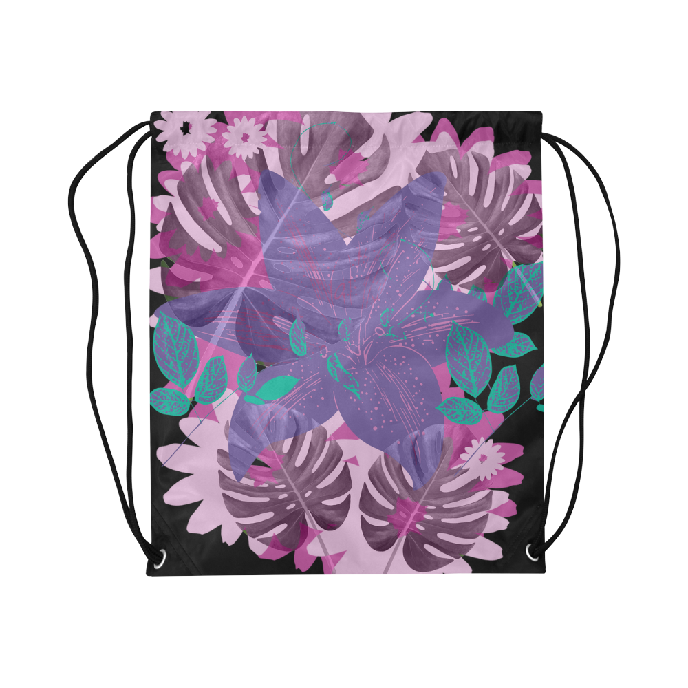 Tropical Violet Dark Large Drawstring Bag Model 1604 (Twin Sides)  16.5"(W) * 19.3"(H)