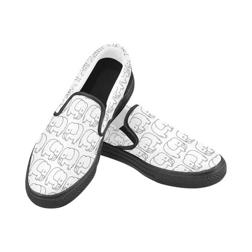 black and white elephant Women's Slip-on Canvas Shoes (Model 019)