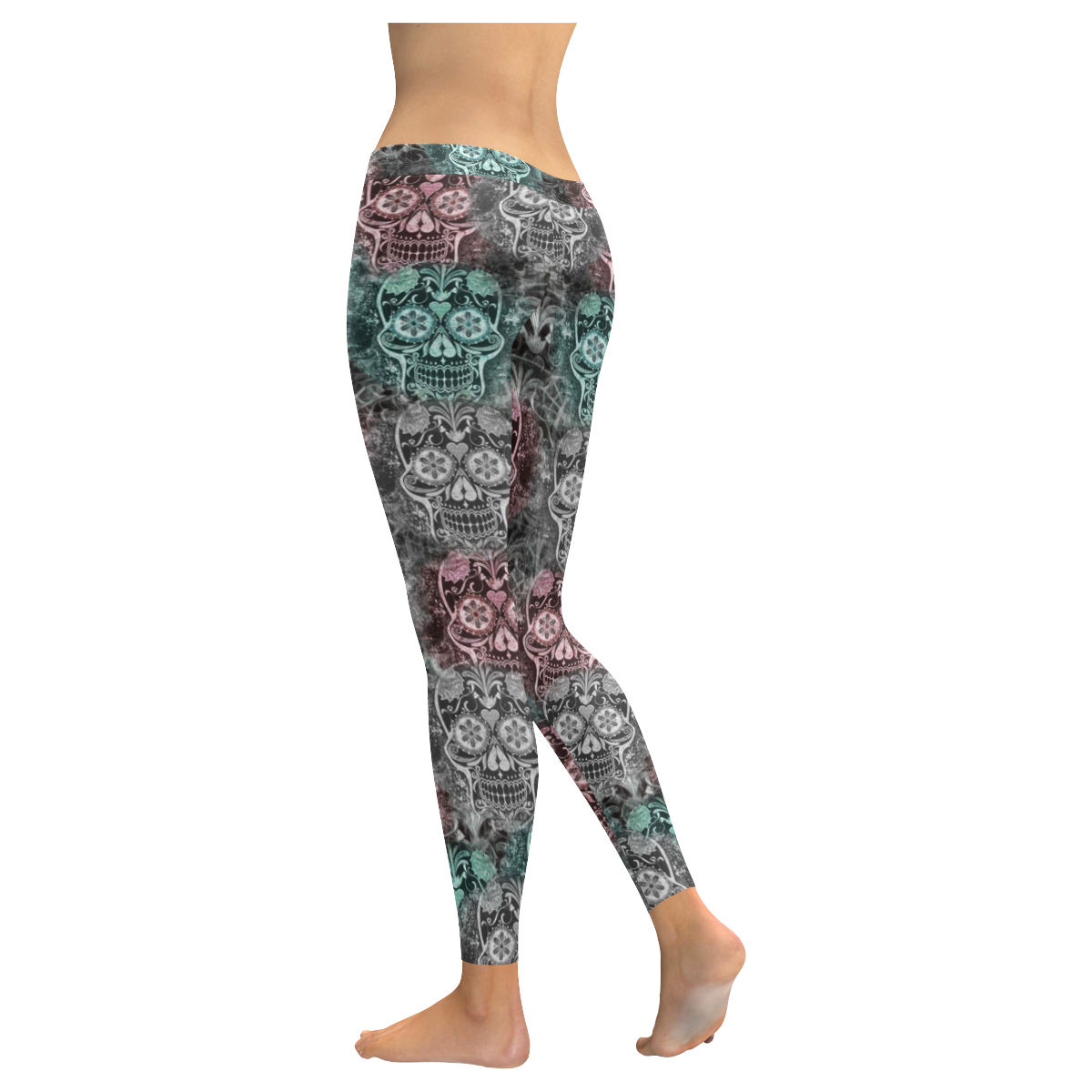 Skulls 1117D by JamColors Women's Low Rise Leggings (Invisible Stitch) (Model L05)