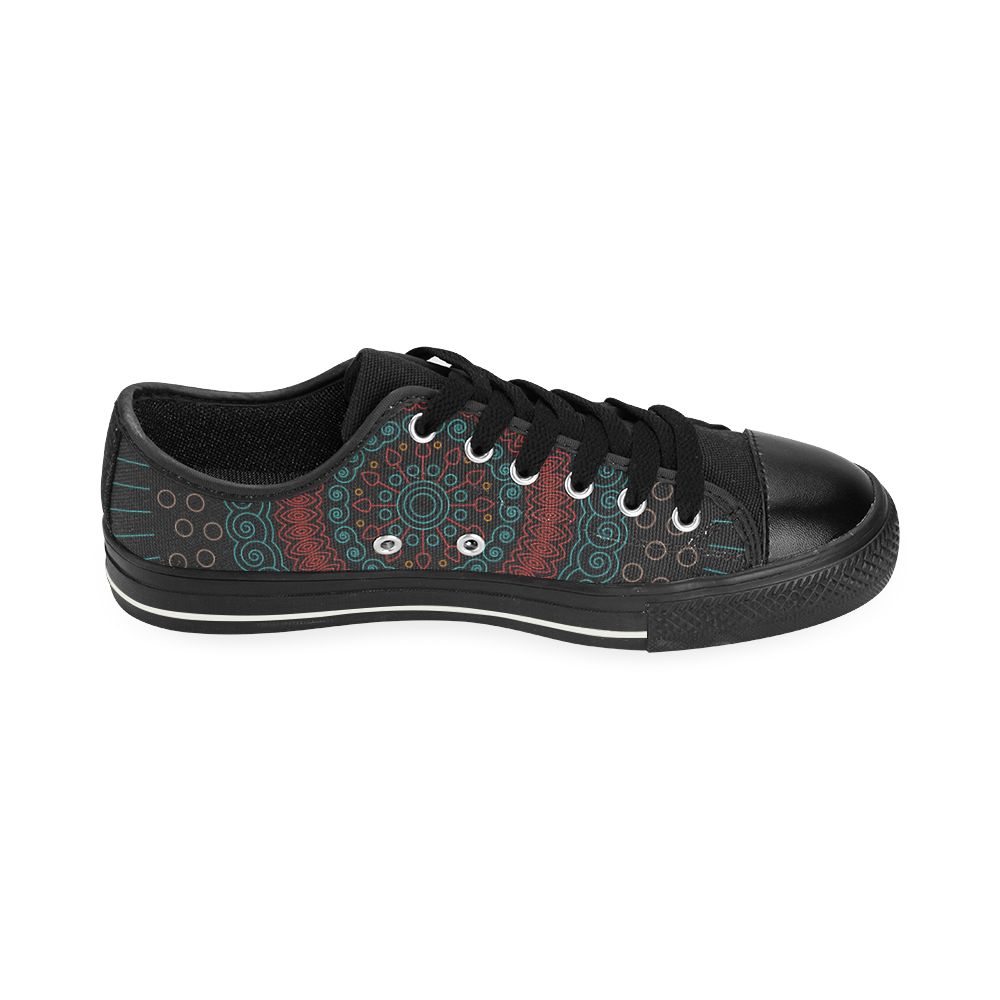 red with green mandala circular Men's Classic Canvas Shoes (Model 018)