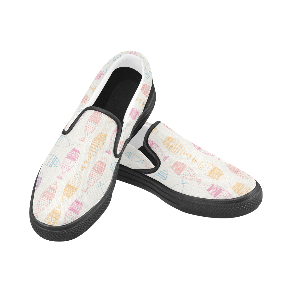 abstract tribal fish Women's Slip-on Canvas Shoes (Model 019)