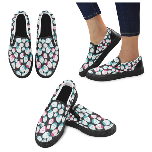 cartoon smiley faces Women's Slip-on Canvas Shoes (Model 019)