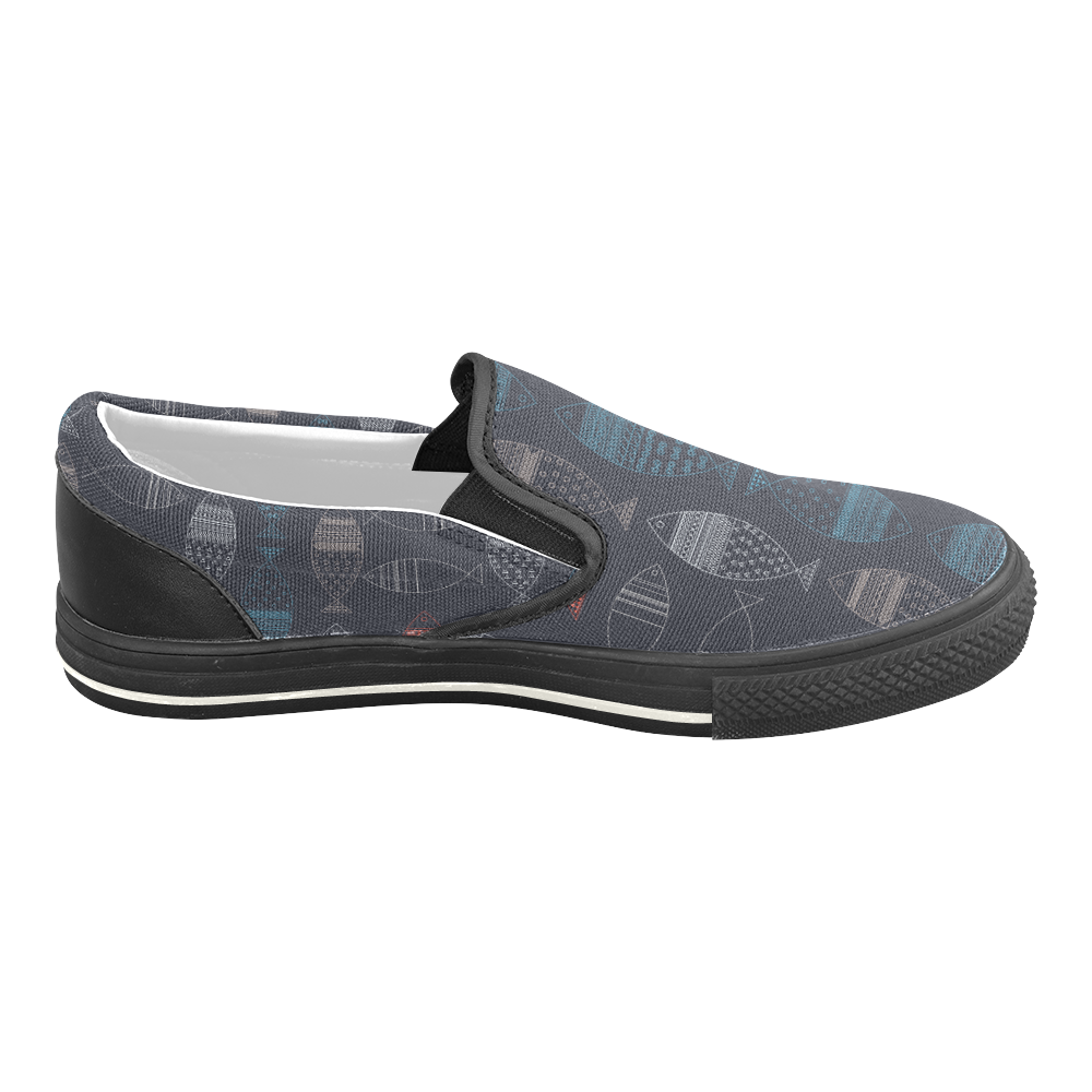 abstract fish Women's Slip-on Canvas Shoes/Large Size (Model 019)