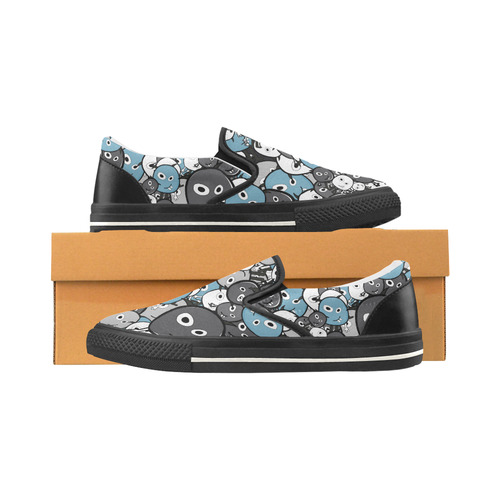 gray doodle monsters Women's Slip-on Canvas Shoes/Large Size (Model 019)