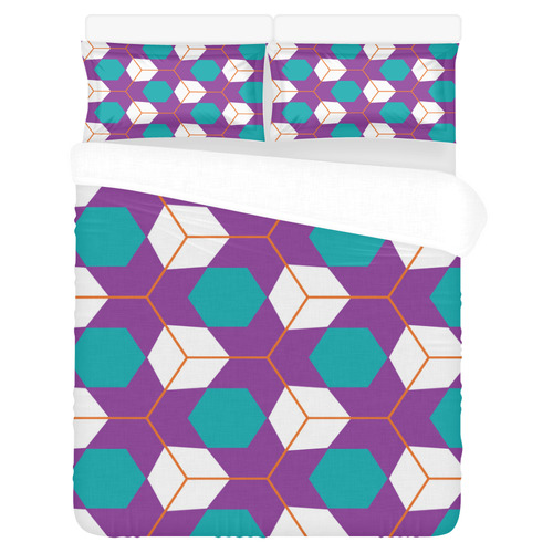 Cubes in honeycomb pattern 3-Piece Bedding Set