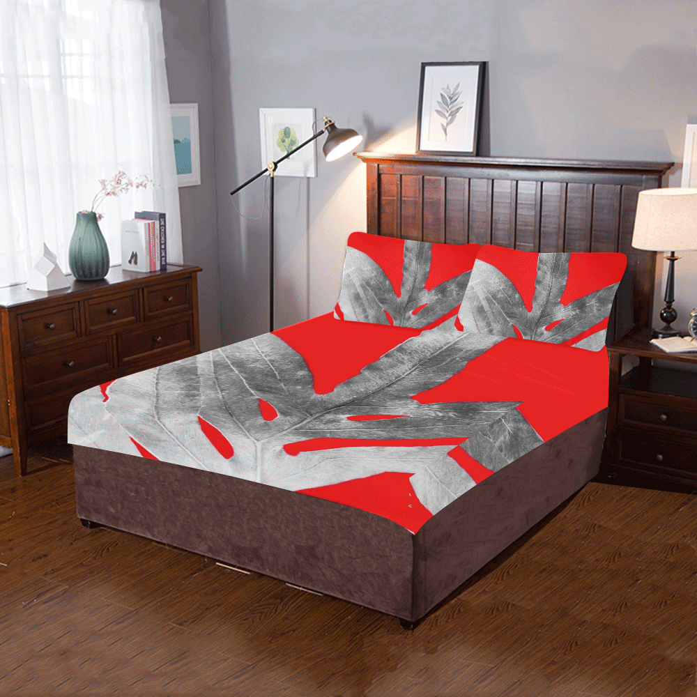 Fern on Red Holiday 3-Piece Bedding Set