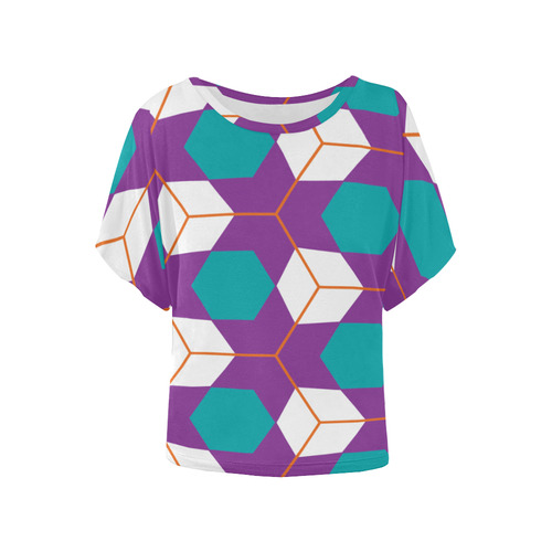 Cubes in honeycomb pattern Women's Batwing-Sleeved Blouse T shirt (Model T44)