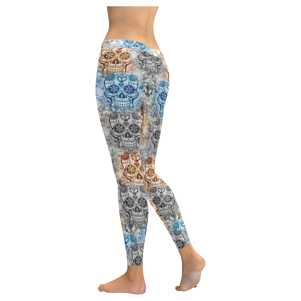 Skulls 1117A by JamColors Women's Low Rise Leggings (Invisible Stitch) (Model L05)