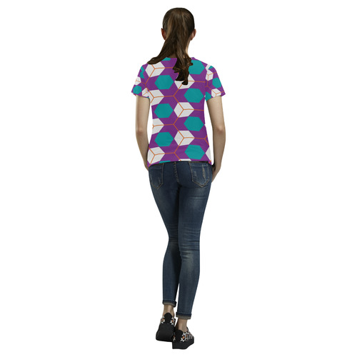 Cubes in honeycomb pattern All Over Print T-Shirt for Women (USA Size) (Model T40)