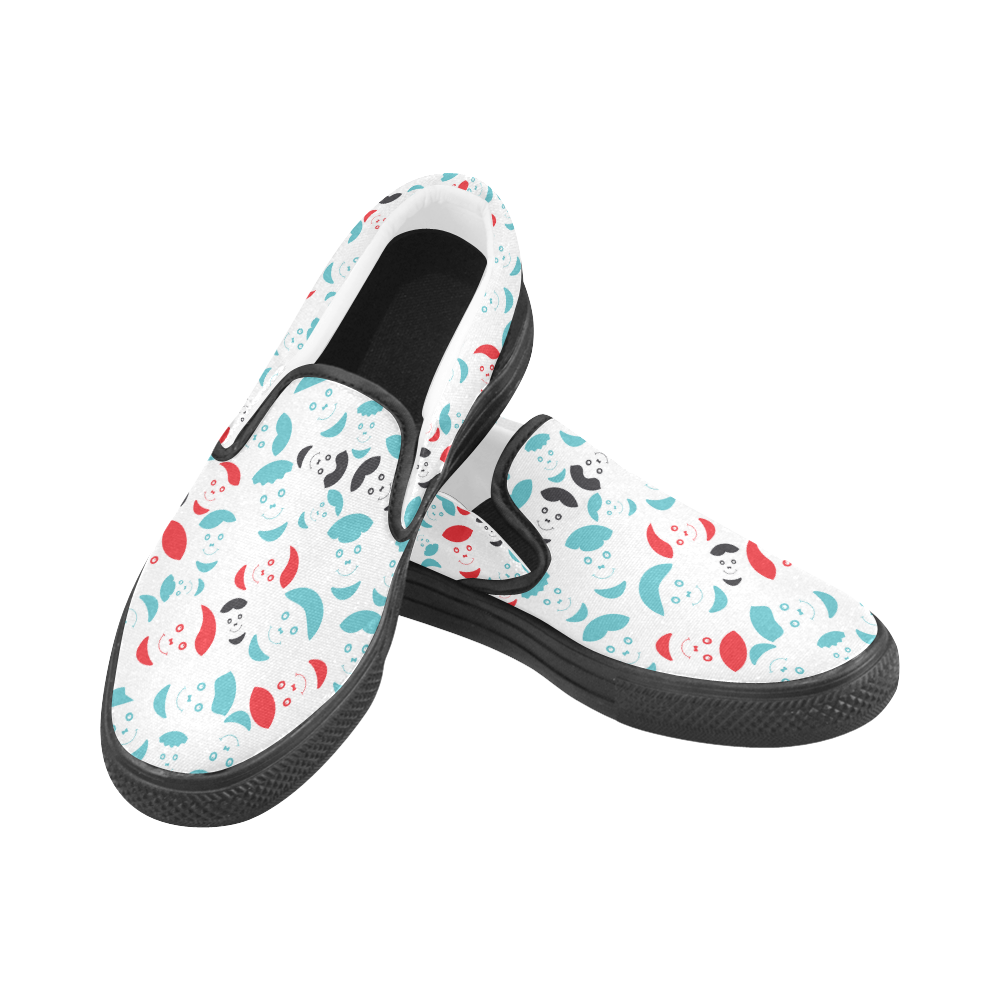 red smiley faces Women's Slip-on Canvas Shoes (Model 019)