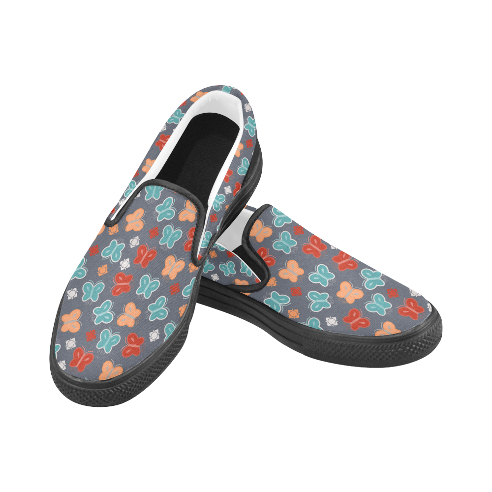 butterfly pattern Women's Slip-on Canvas Shoes (Model 019)