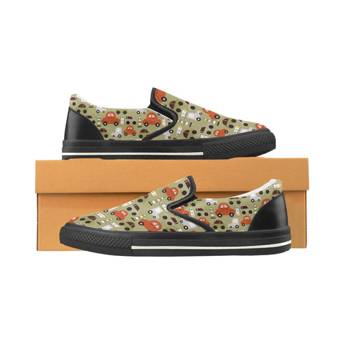toy cars pattern Women's Slip-on Canvas Shoes/Large Size (Model 019)