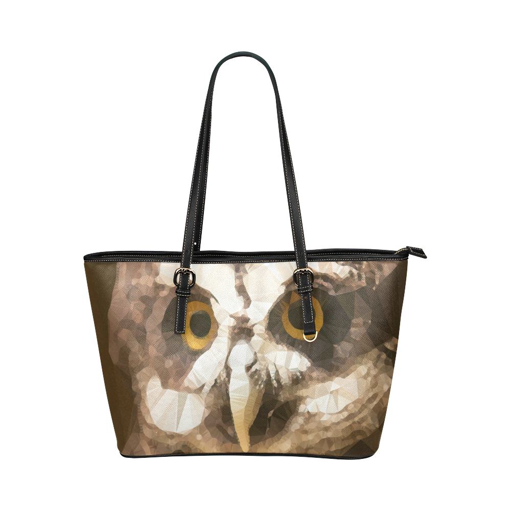 Owl Low Poly Geometric Triangles Leather Tote Bag/Large (Model 1651)