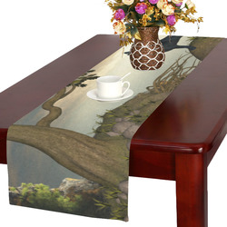 The lonely wolf on a flying rock Table Runner 16x72 inch