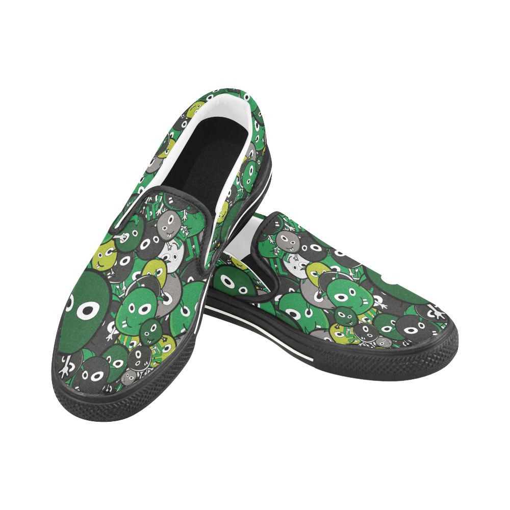 green doodle monsters Women's Slip-on Canvas Shoes/Large Size (Model 019)
