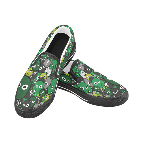 green doodle monsters Women's Slip-on Canvas Shoes/Large Size (Model 019)