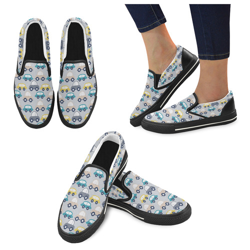 kids retro cars Women's Slip-on Canvas Shoes/Large Size (Model 019)