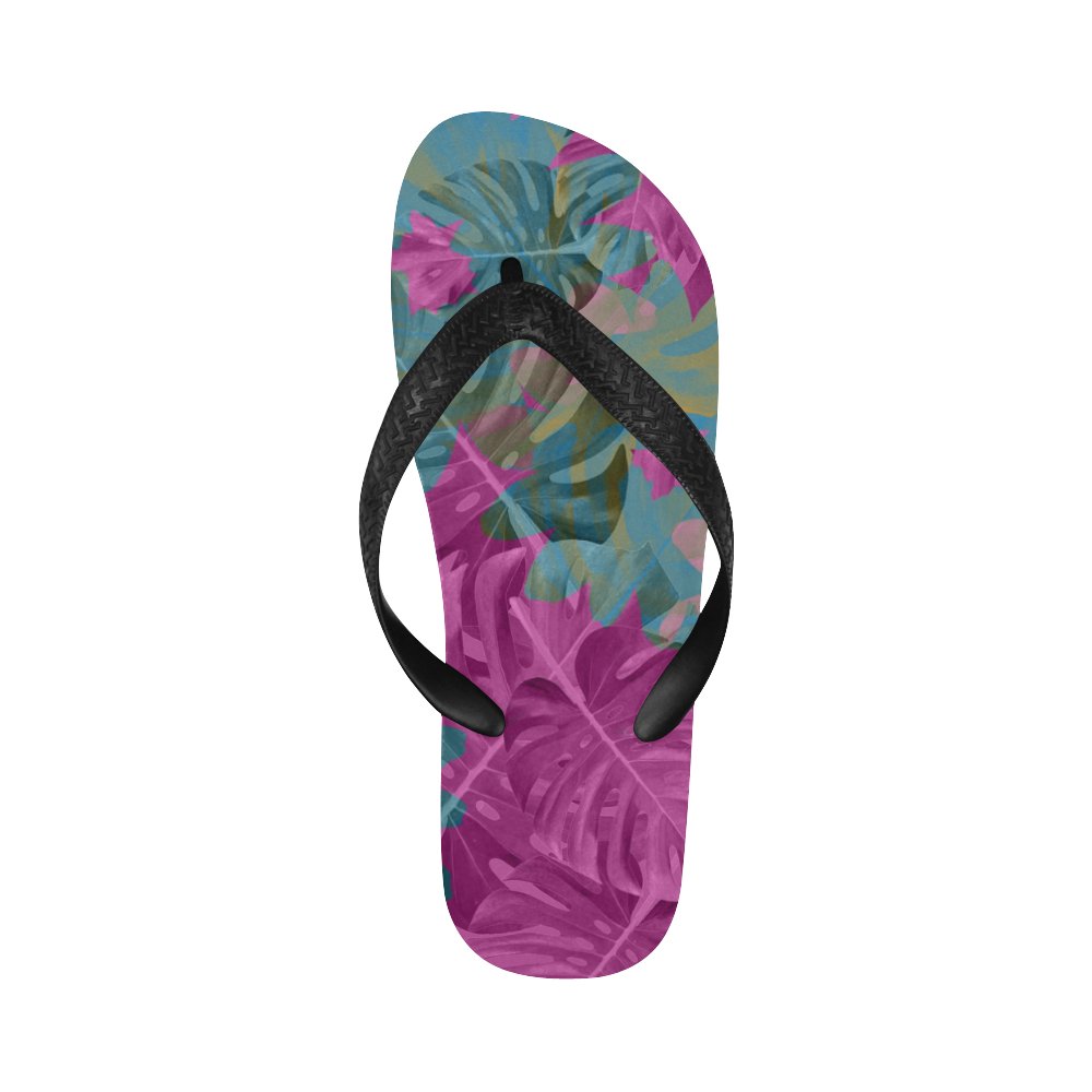 Tropical Violet Dark Palm Flip Flops for Men/Women (Model 040)