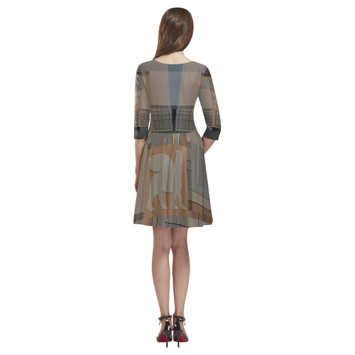 Assyrian Lamassu Patterned Dress Tethys Half-Sleeve Skater Dress(Model D20)