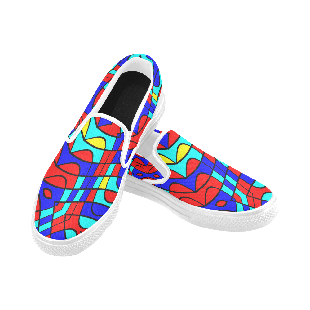 Colorful bent shapes Women's Unusual Slip-on Canvas Shoes (Model 019)