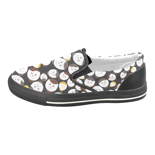 brown smiley faces Women's Slip-on Canvas Shoes/Large Size (Model 019)