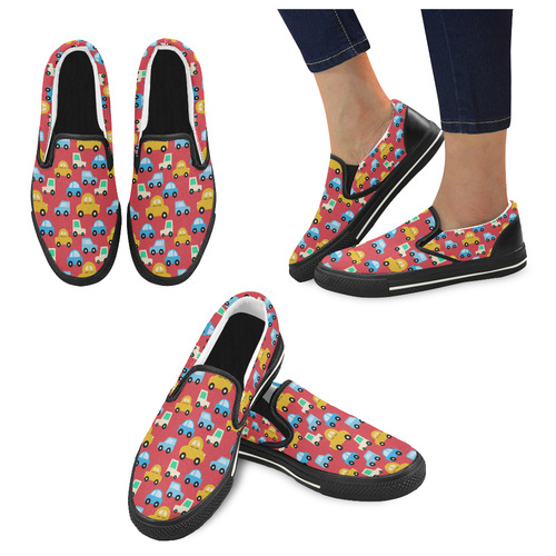 cartoon cars Women's Slip-on Canvas Shoes/Large Size (Model 019)