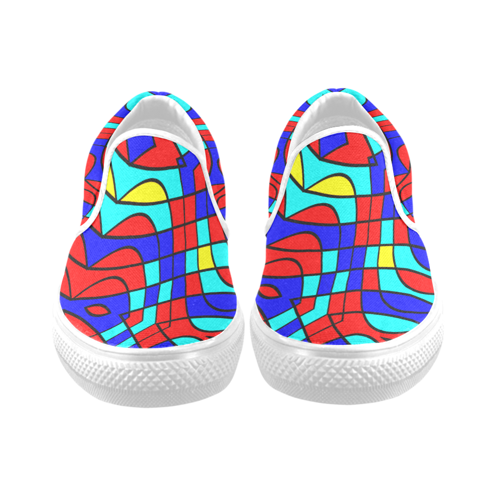 Colorful bent shapes Women's Unusual Slip-on Canvas Shoes (Model 019)