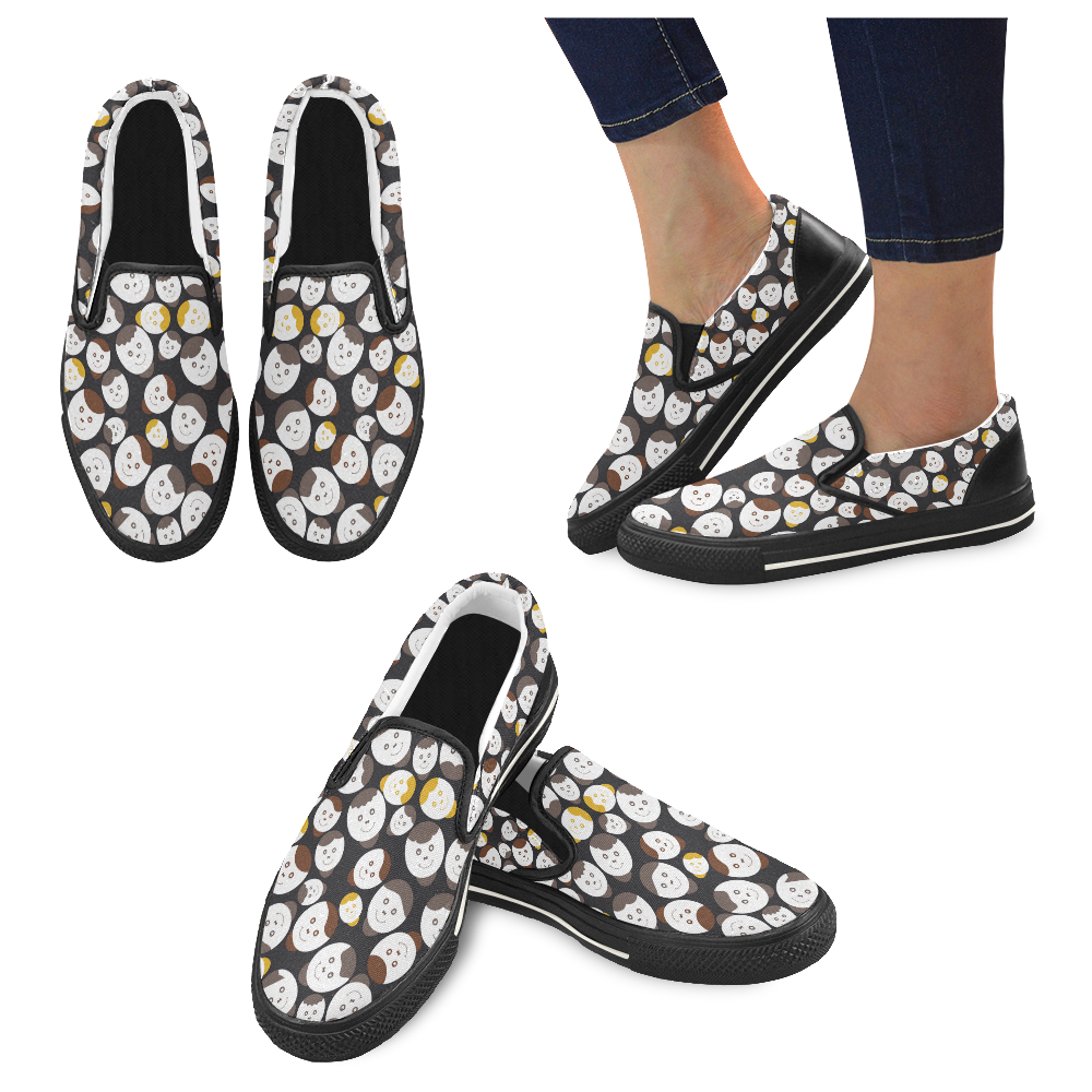 brown smiley faces Women's Slip-on Canvas Shoes/Large Size (Model 019)