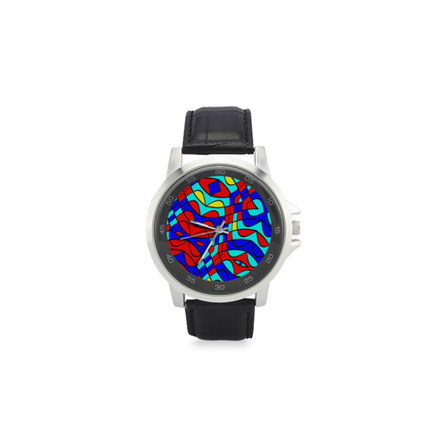 Colorful bent shapes Unisex Stainless Steel Leather Strap Watch(Model 202)