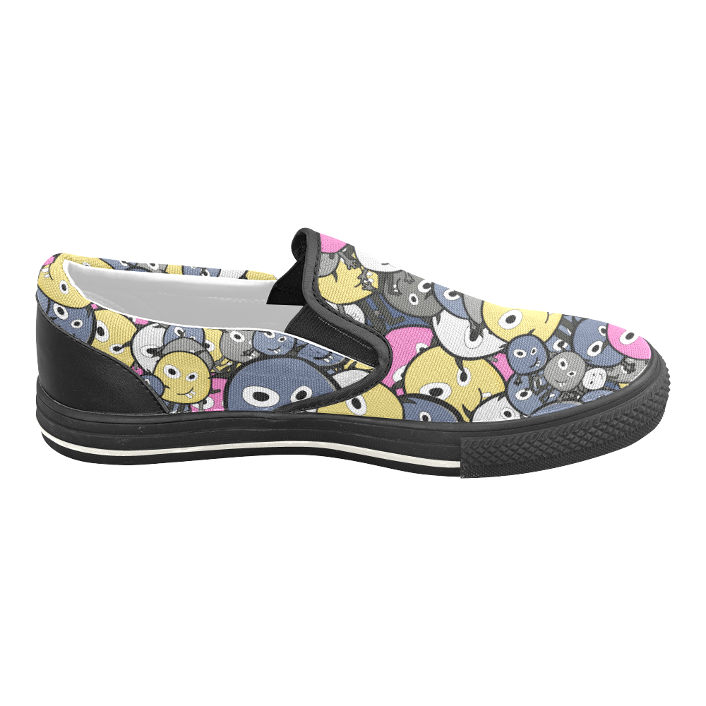 pink doodle monsters Women's Slip-on Canvas Shoes/Large Size (Model 019)