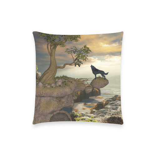 The lonely wolf on a flying rock Custom  Pillow Case 18"x18" (one side) No Zipper