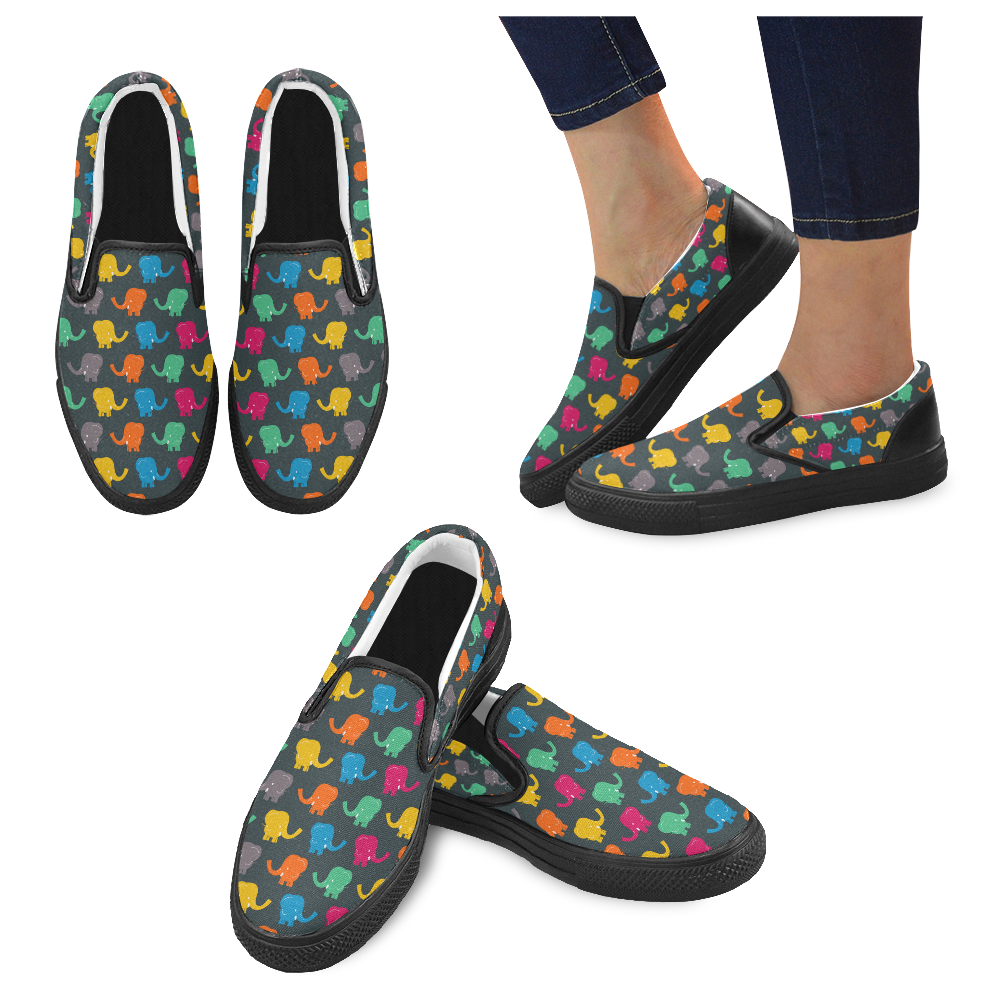 cartoon elephant Women's Slip-on Canvas Shoes (Model 019)