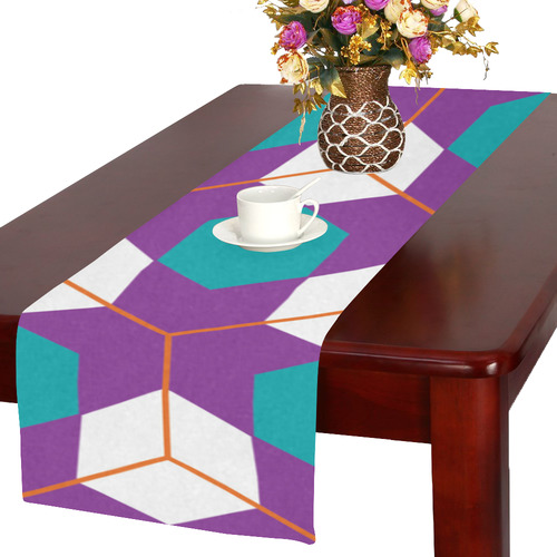 Cubes in honeycomb pattern Table Runner 16x72 inch